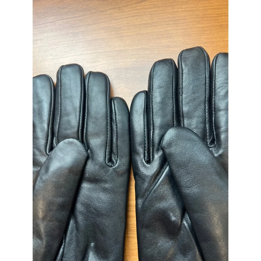 Women's Black Genuine Leather Gloves XL Fleece Lining Touch Screen XL Sheepskin
